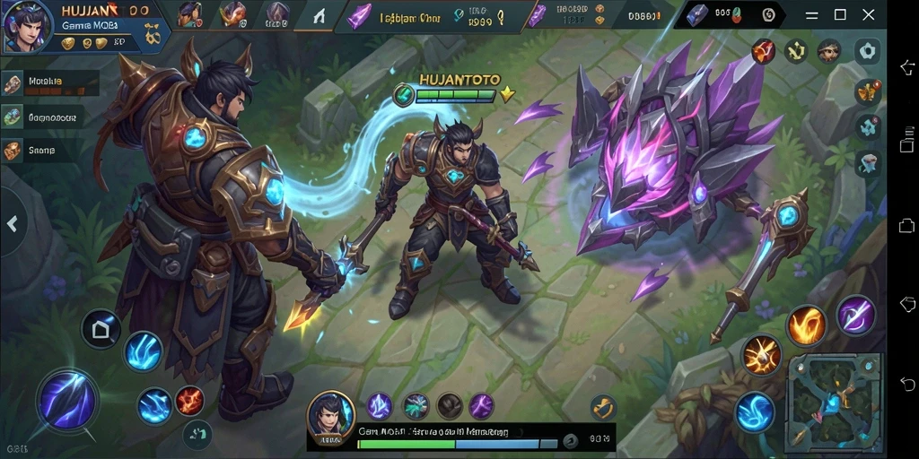 Tampilan gameplay seru dari HUJANTOTO dengan aksi MOBA yang dinamis.