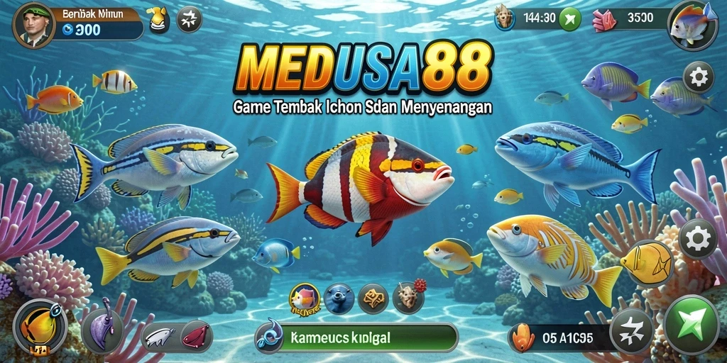 Screenshot gameplay MEDUSA88, menunjukkan aksi menembak ikan yang seru.