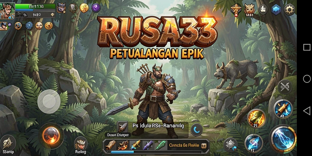Screenshot utama RUSA33 menampilkan aksi seru dalam pertarungan RPG.