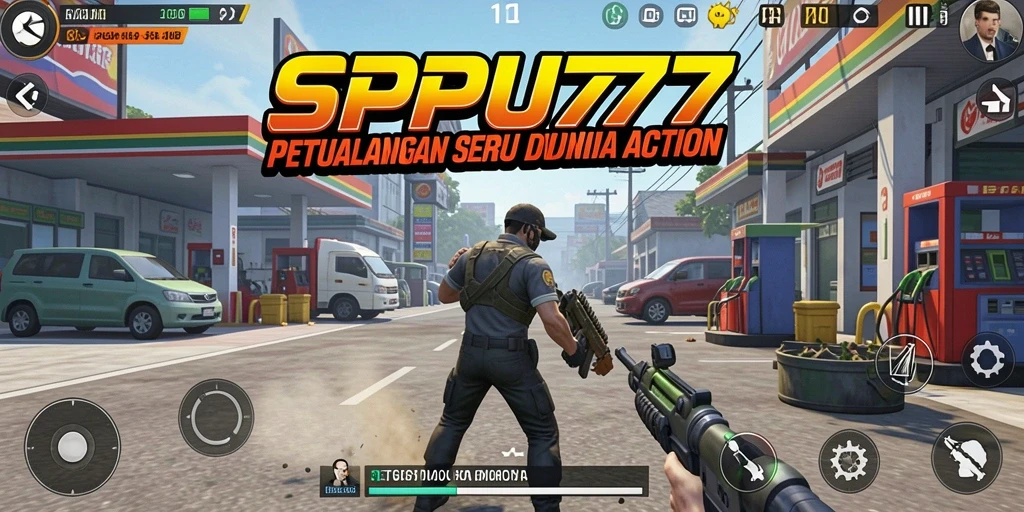 Tampilan aksi seru dalam gameplay SPBU77 saat bertempur.