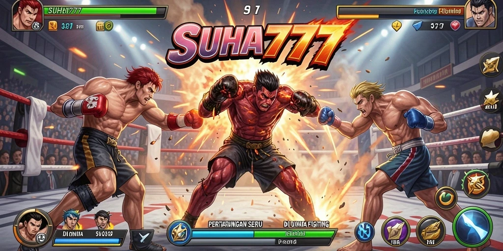 Tangkapan layar gameplay SUHU777 yang mendebarkan menunjukkan pertarungan yang intens.