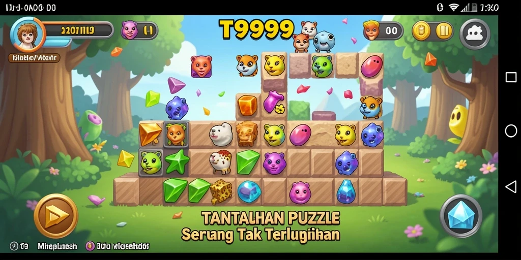 Screenshot gameplay T9999 menampilkan teka-teki menantang dan grafis menarik.