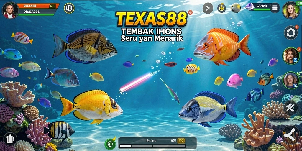 Gameplay seru TEXAS88 dengan ikan berwarna-warni di bawah laut.